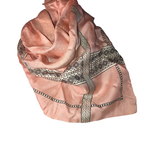 Vintage pink black 100% silk hand rolled sewn Moroccan tile print scarf … - Picture 1 of 4